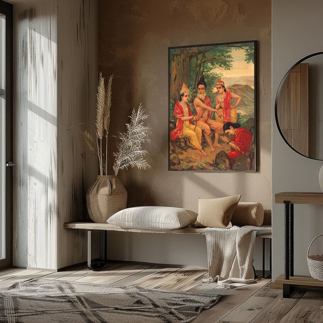 Immerse yourself in a timeless narrative with this captivating artwork depicting a serene gathering for office