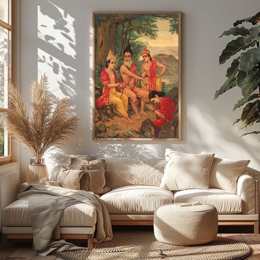 Immerse yourself in a timeless narrative with this captivating artwork depicting a serene gathering for Sitting Area