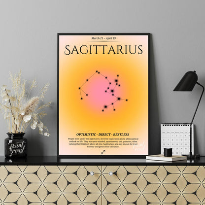 This Sagittarius zodiac sign poster captures the adventurous and free-spirited essence of those bor… for office
