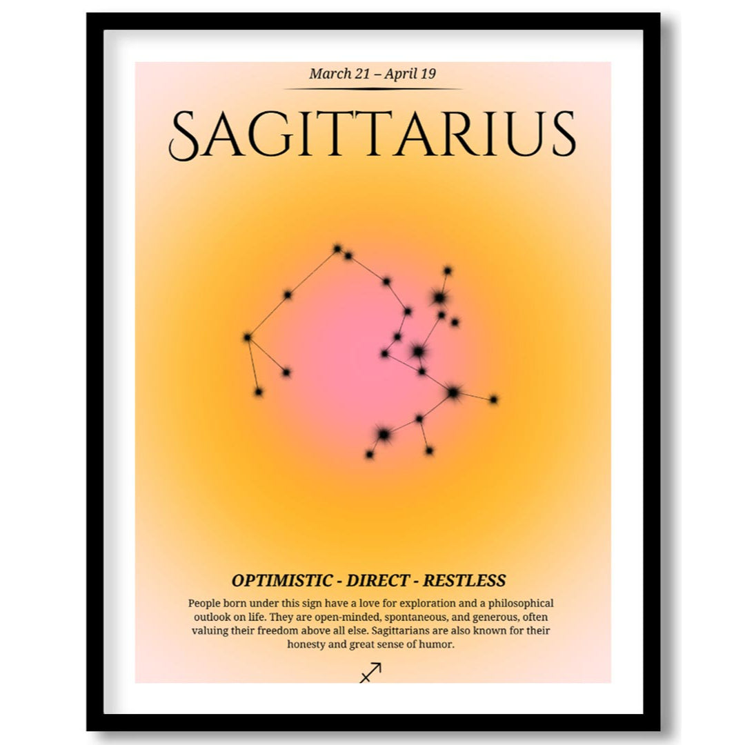This Sagittarius zodiac sign poster captures the adventurous and free-spirited essence of those bor… for place