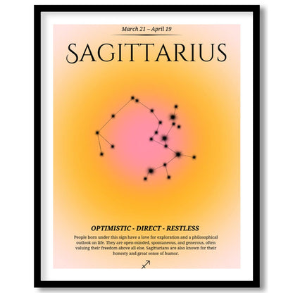 This Sagittarius zodiac sign poster captures the adventurous and free-spirited essence of those bor… for place