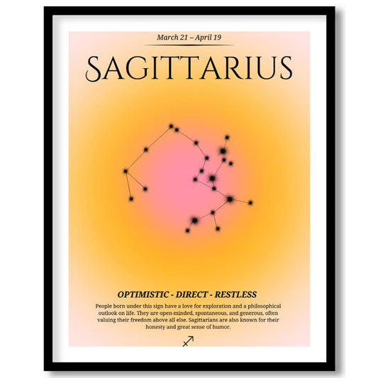 This Sagittarius zodiac sign poster captures the adventurous and free-spirited essence of those bor… for place