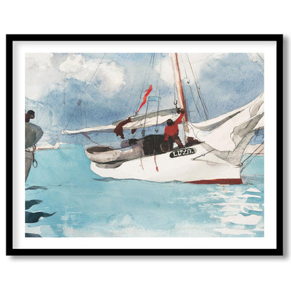 This captivating watercolor painting depicts a serene sailing scene, evoking a sense of adventure for decor