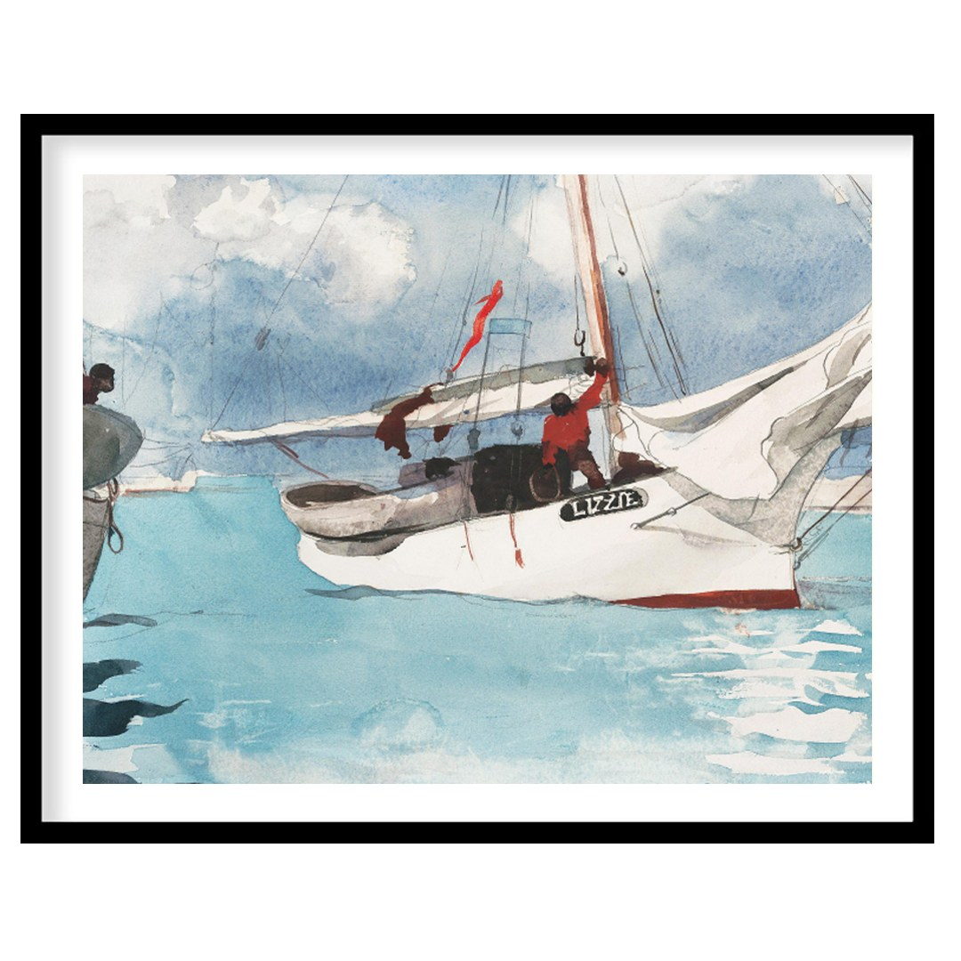 This captivating watercolor painting depicts a serene sailing scene, evoking a sense of adventure for decor