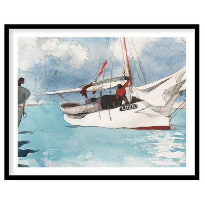This captivating watercolor painting depicts a serene sailing scene, evoking a sense of adventure for decor