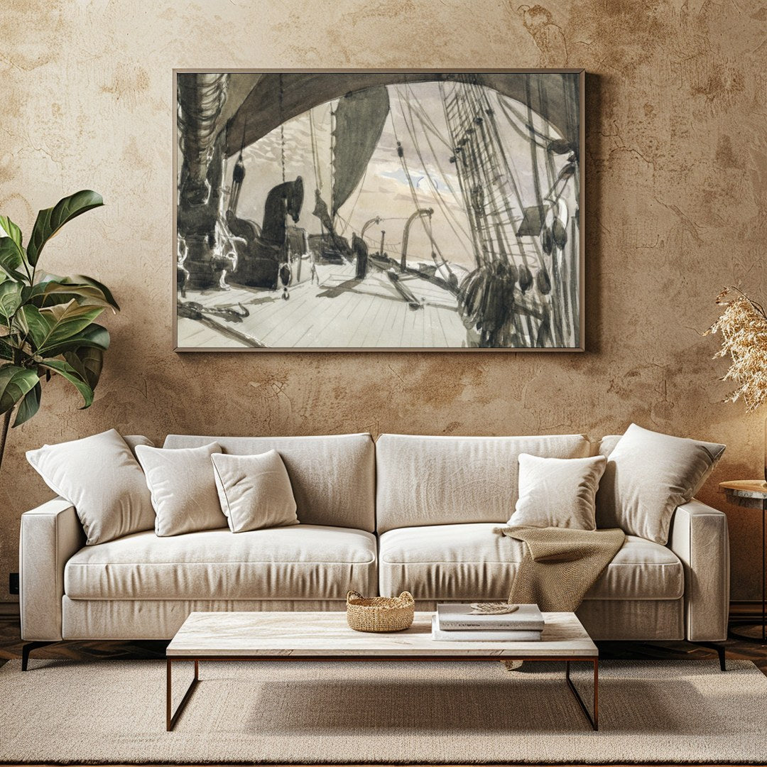 Capture the timeless beauty of maritime adventure with this detailed nautical sketch. The sepia for Family Room