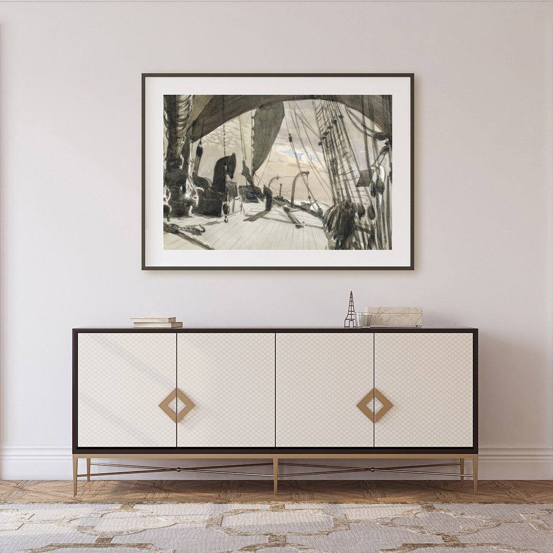 Capture the timeless beauty of maritime adventure with this detailed nautical sketch. The sepia for Foyer