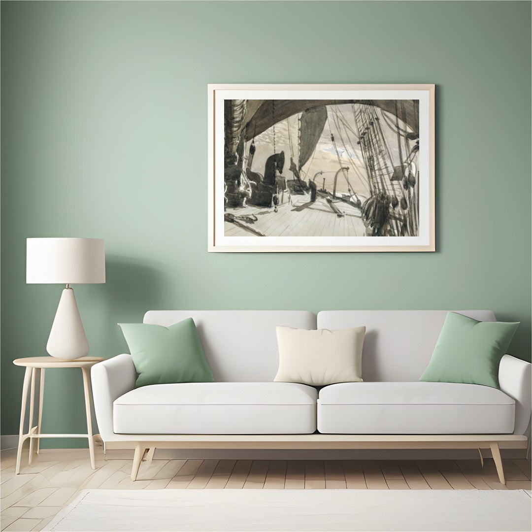 Capture the timeless beauty of maritime adventure with this detailed nautical sketch. The sepia for Hall