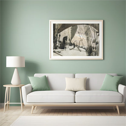 Capture the timeless beauty of maritime adventure with this detailed nautical sketch. The sepia for Hall
