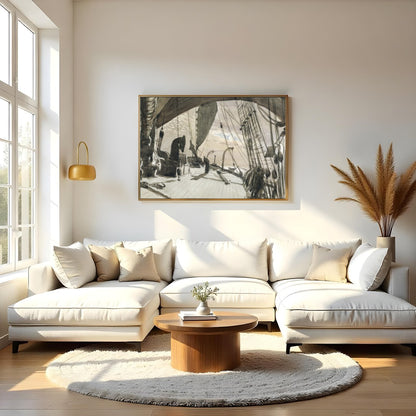 Capture the timeless beauty of maritime adventure with this detailed nautical sketch. The sepia for Living Room