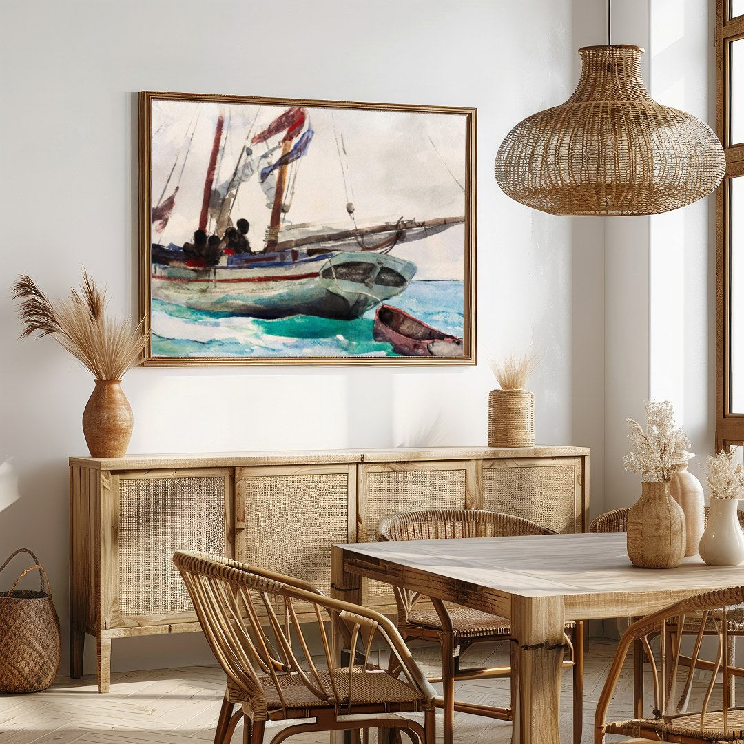 Immerse yourself in the tranquil beauty of oceanic exploration with this exquisite watercolor for Dining