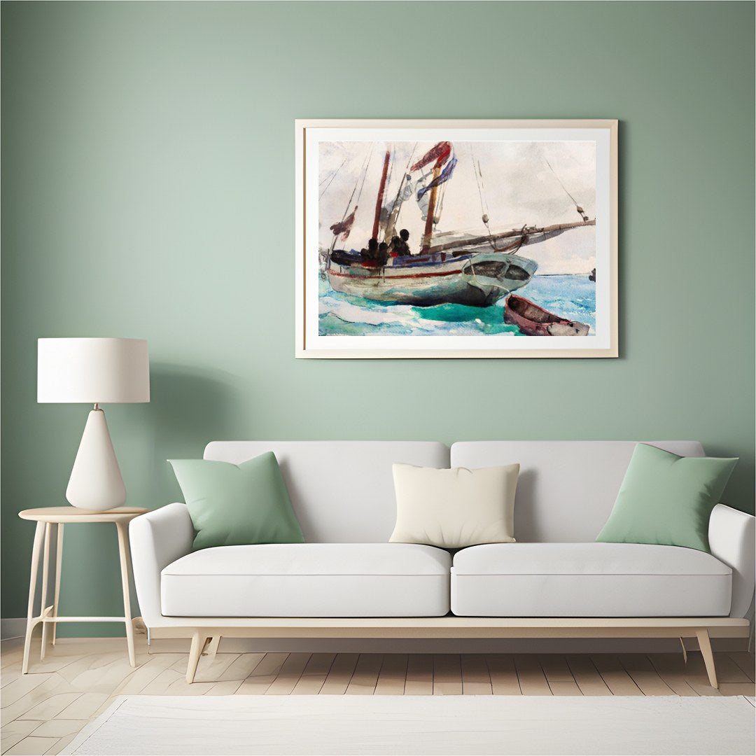Immerse yourself in the tranquil beauty of oceanic exploration with this exquisite watercolor for Hall