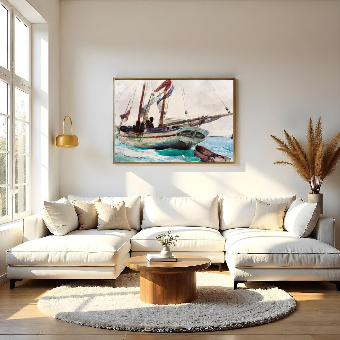 Immerse yourself in the tranquil beauty of oceanic exploration with this exquisite watercolor for Living Room