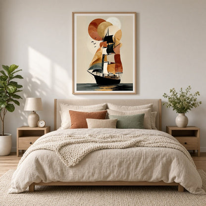 Embrace the elegance of exploration with this striking nautical art piece. A tall ship sails for Bedroom
