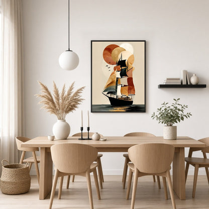 Embrace the elegance of exploration with this striking nautical art piece. A tall ship sails for Dining