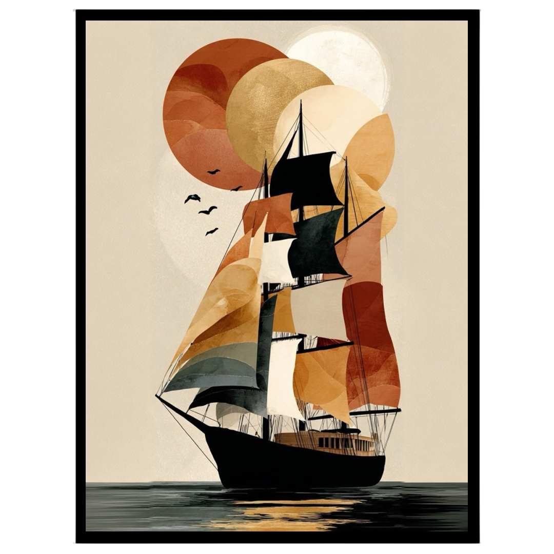 Embrace the elegance of exploration with this striking nautical art piece. A tall ship sails for living-space