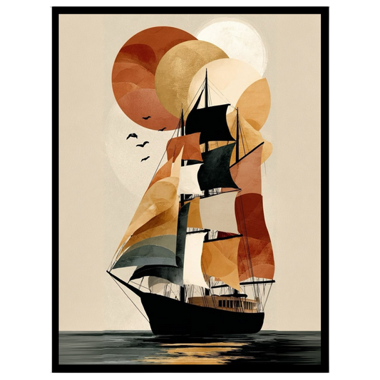 Embrace the elegance of exploration with this striking nautical art piece. A tall ship sails for living-space