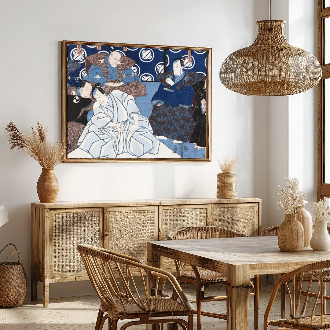 Immerse yourself in the serene elegance of this traditional Japanese ukiyo-e print. Featuring a for Dining