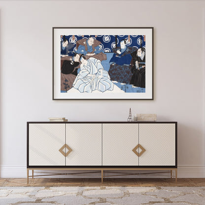 Immerse yourself in the serene elegance of this traditional Japanese ukiyo-e print. Featuring a for Foyer