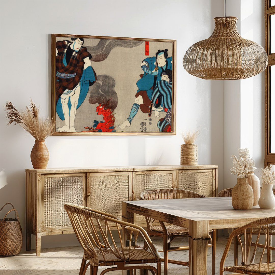 Experience the power of historical samurai culture with this captivating Ukiyo-e art piece. for Dining