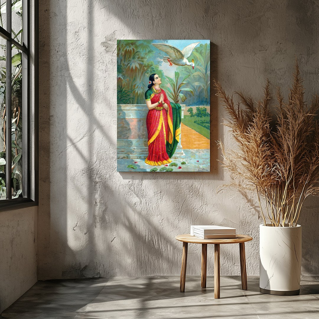 Immerse yourself in the timeless elegance of this traditional scene, where a serene woman dressed for Entrance