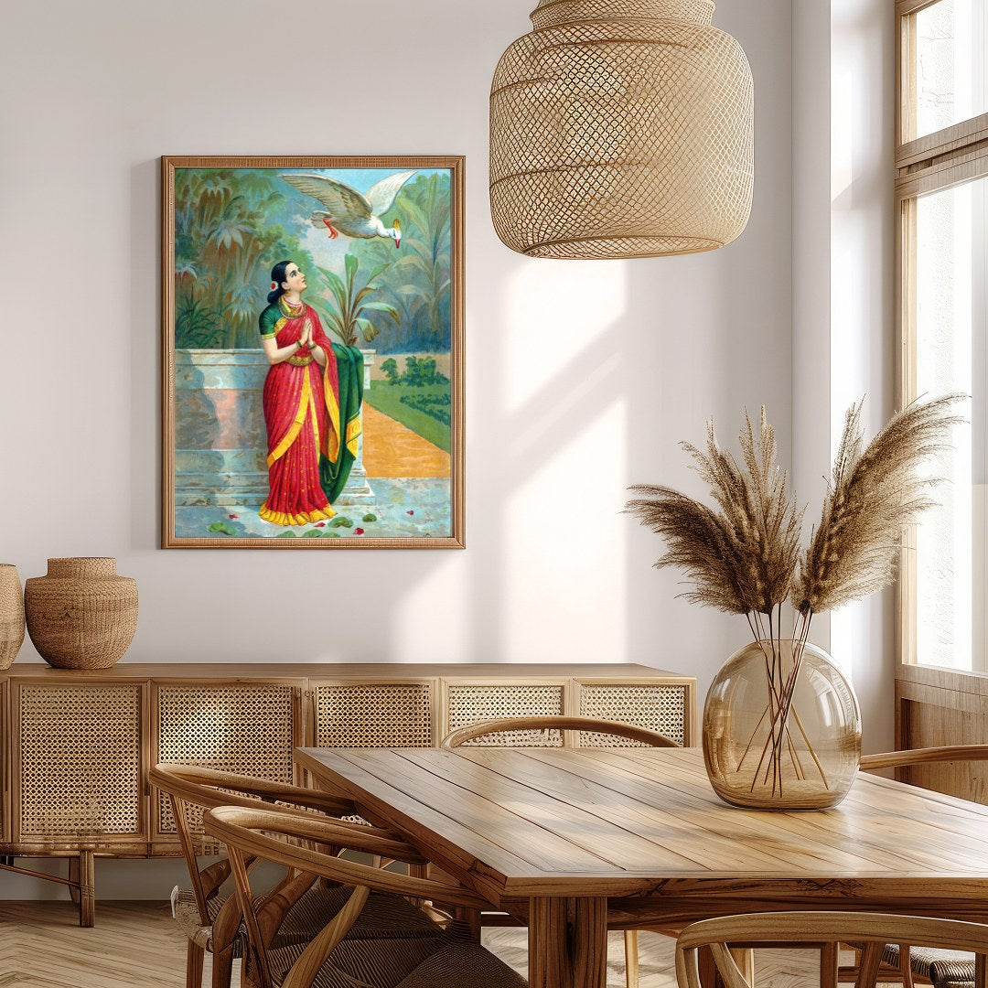 Immerse yourself in the timeless elegance of this traditional scene, where a serene woman dressed for Extra Kitchen