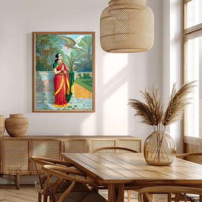 Immerse yourself in the timeless elegance of this traditional scene, where a serene woman dressed for Extra Kitchen