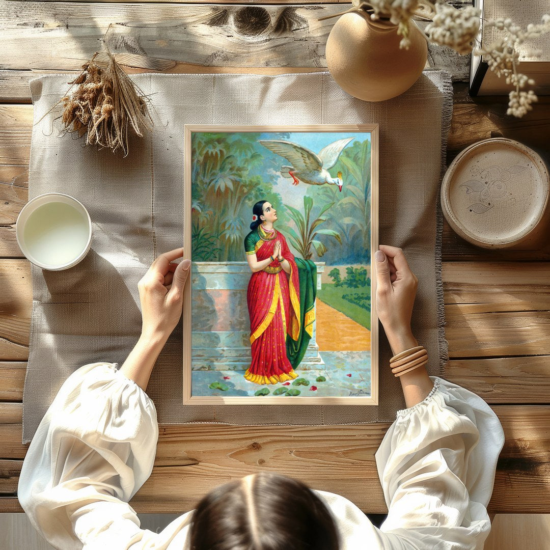 Immerse yourself in the timeless elegance of this traditional scene, where a serene woman dressed for Kitchen