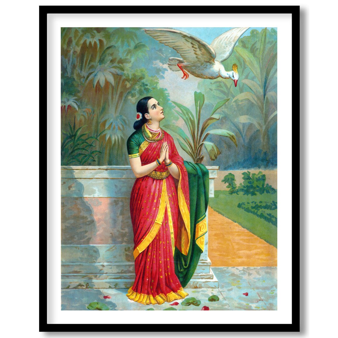 Immerse yourself in the timeless elegance of this traditional scene, where a serene woman dressed for retreat