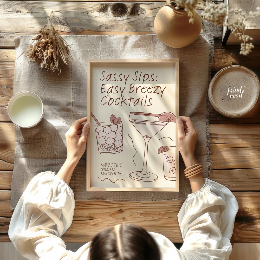 A charming hand-drawn illustration featuring three refreshing cocktails, each with its own unique f… for dining room