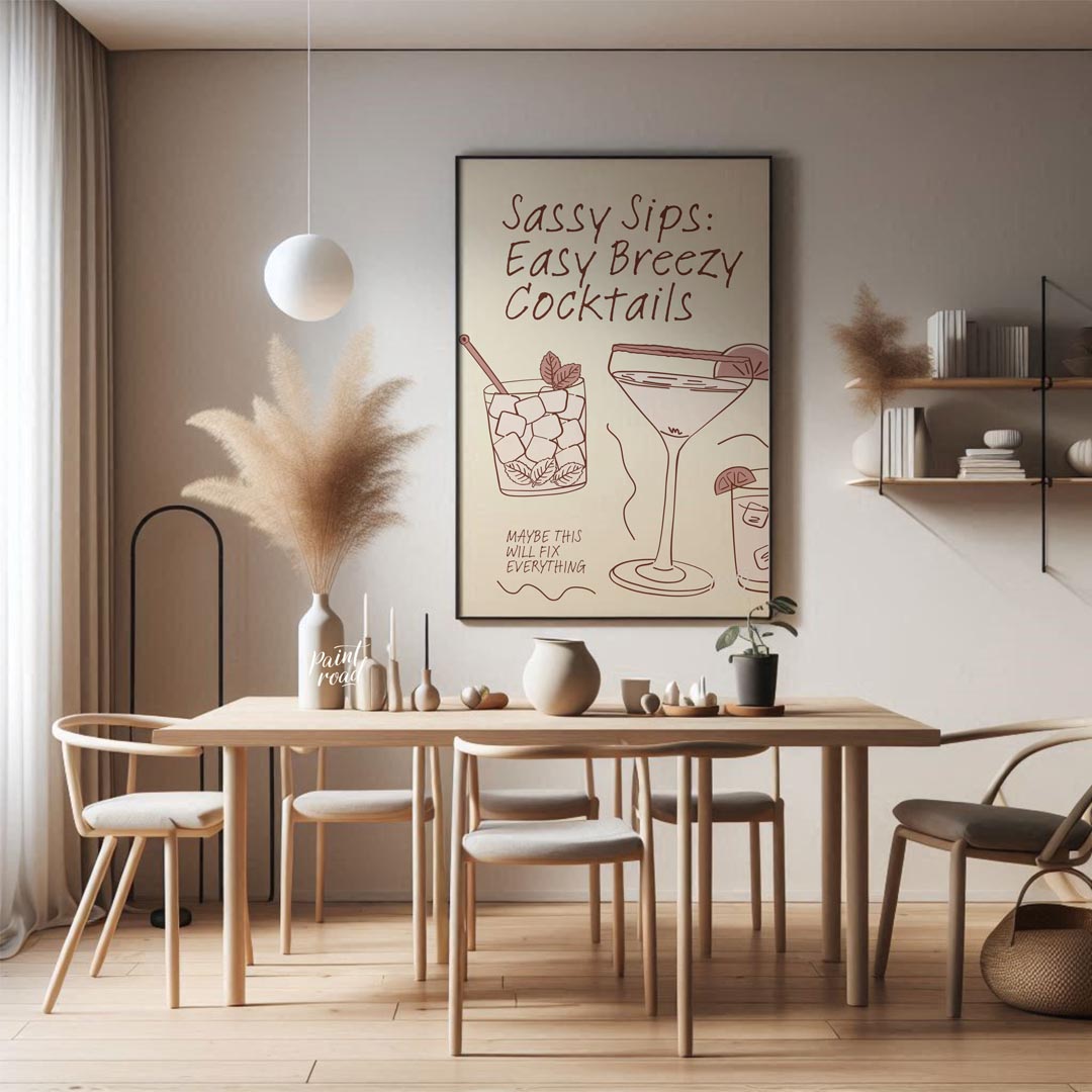 A charming hand-drawn illustration featuring three refreshing cocktails, each with its own unique f… for dining room