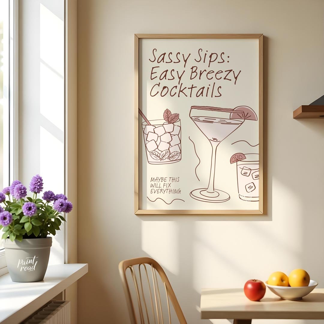 A charming hand-drawn illustration featuring three refreshing cocktails, each with its own unique f… for kitchen