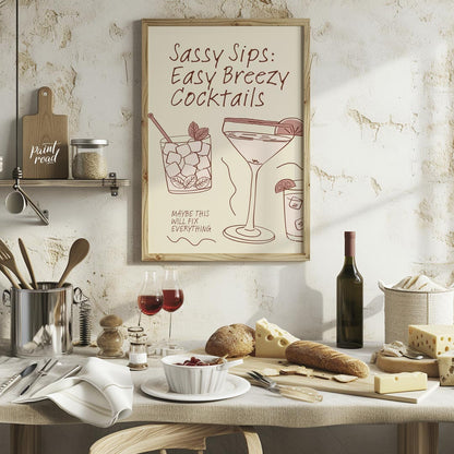 A charming hand-drawn illustration featuring three refreshing cocktails, each with its own unique f… for kitchen