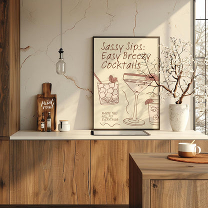 A charming hand-drawn illustration featuring three refreshing cocktails, each with its own unique f… for kitchen