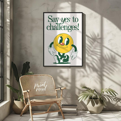 This vibrant and whimsical artwork features a cheerful, retro-style smiley face character with a di… for outdoor