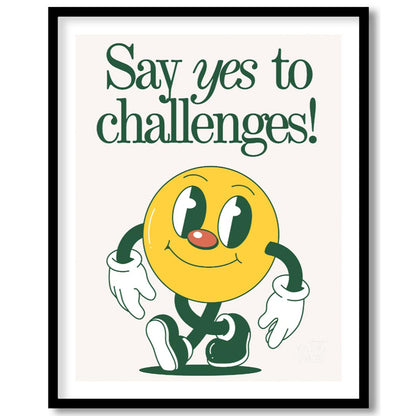 This vibrant and whimsical artwork features a cheerful, retro-style smiley face character with a di… for space
