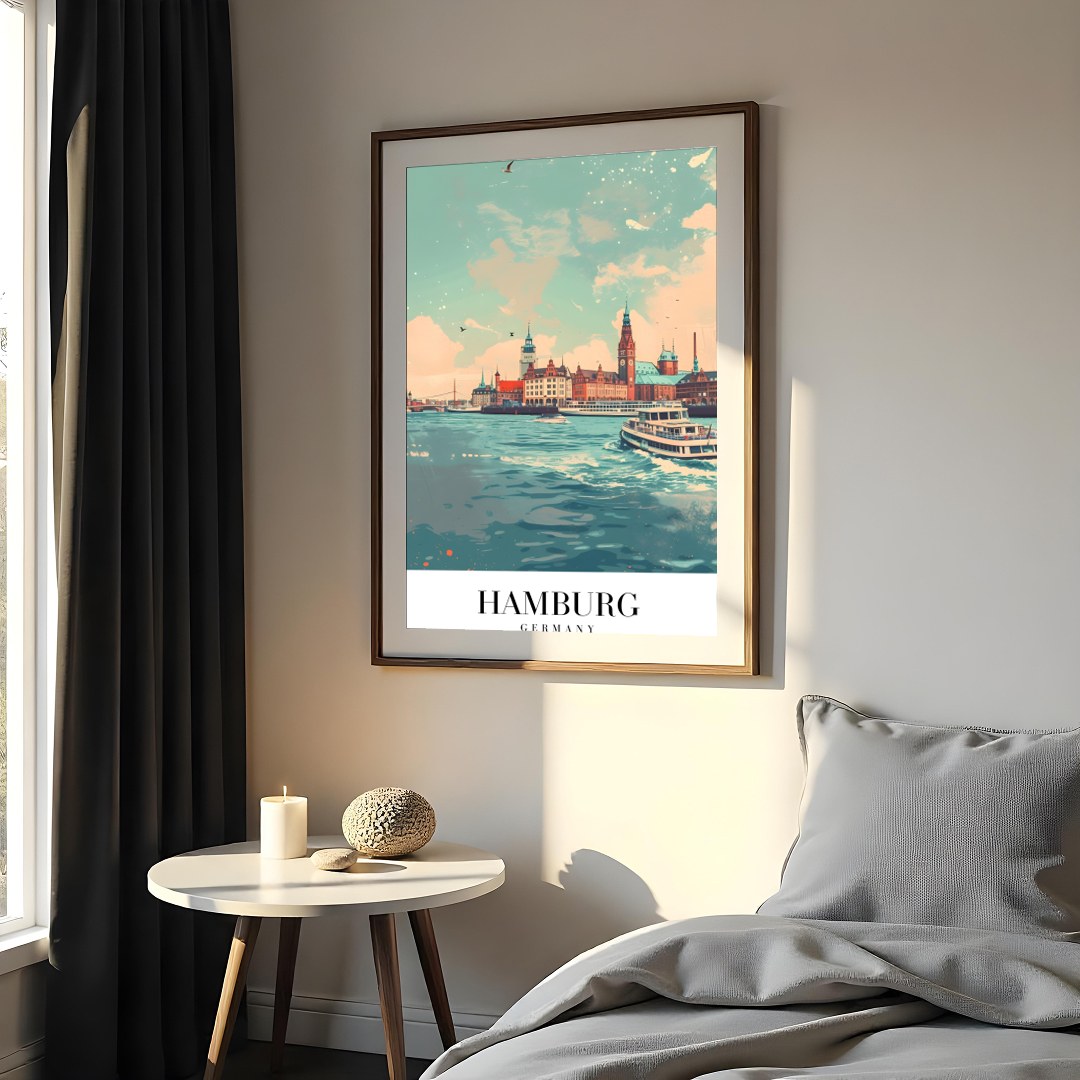 This stunning piece captures the vibrant essence of Hamburg's iconic harbor, showcasing its for Bedroom