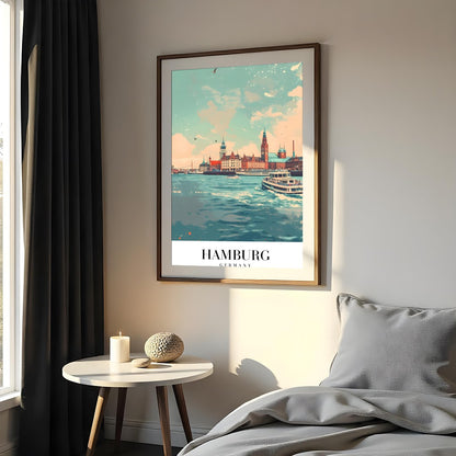 This stunning piece captures the vibrant essence of Hamburg's iconic harbor, showcasing its for Bedroom