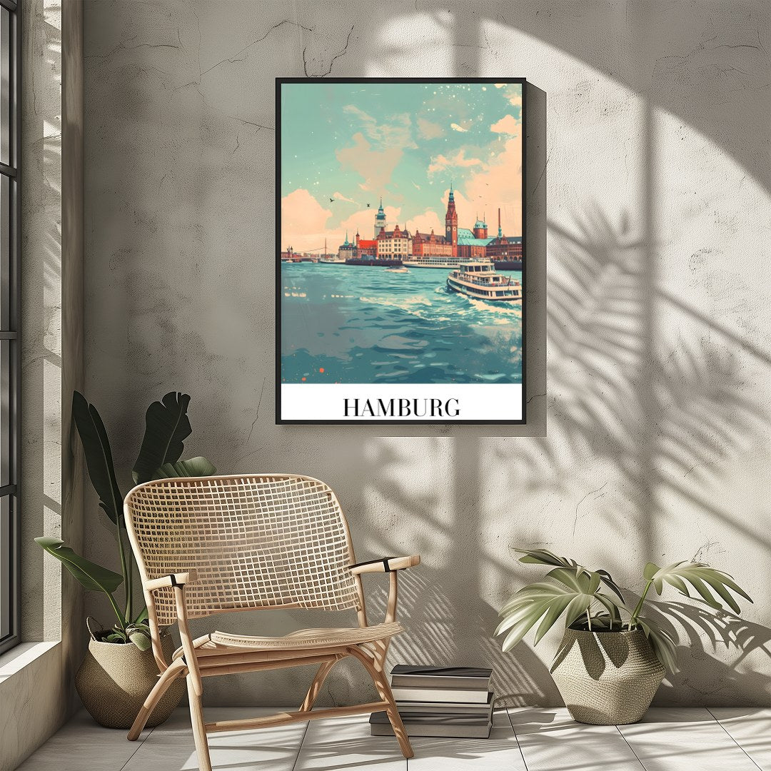 This stunning piece captures the vibrant essence of Hamburg's iconic harbor, showcasing its for Sitting Area