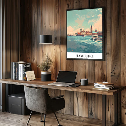 This stunning piece captures the vibrant essence of Hamburg's iconic harbor, showcasing its for Study and Office