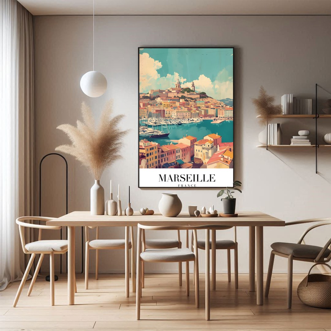 Immerse yourself in the vibrant beauty of Marseille with this captivating artwork. Featuring the for Dining