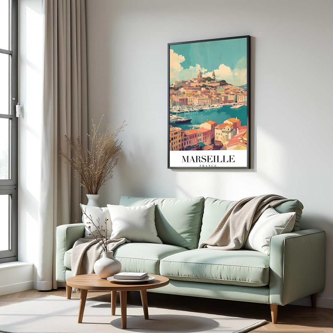 Immerse yourself in the vibrant beauty of Marseille with this captivating artwork. Featuring the for Hall