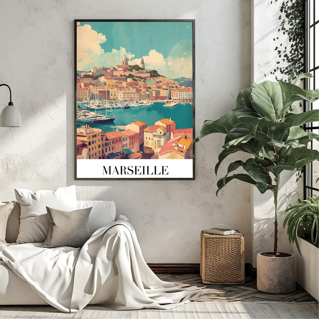 Immerse yourself in the vibrant beauty of Marseille with this captivating artwork. Featuring the for Living Room