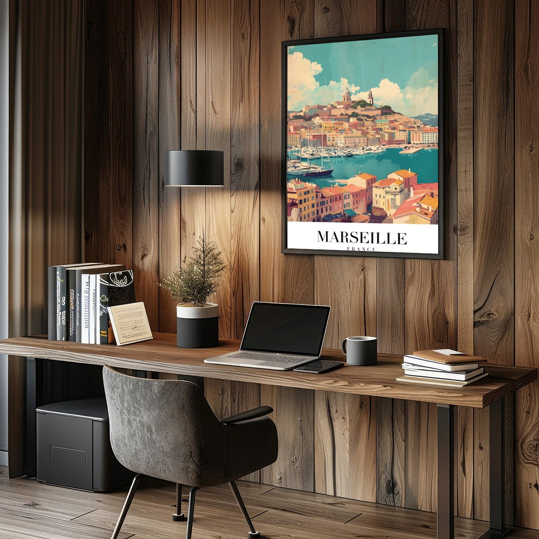 Immerse yourself in the vibrant beauty of Marseille with this captivating artwork. Featuring the for Study and Office