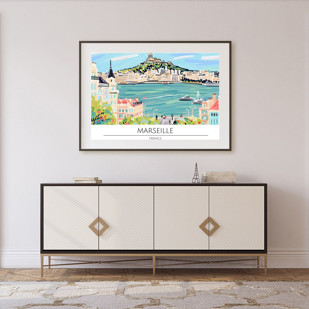 Immerse yourself in the vibrant charm of Marseille with this captivating artwork. The piece for Foyer