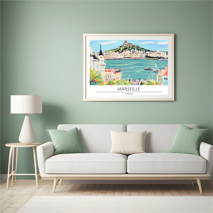 Immerse yourself in the vibrant charm of Marseille with this captivating artwork. The piece for Hall