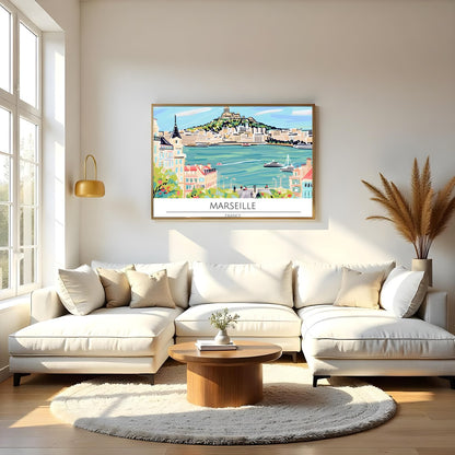 Immerse yourself in the vibrant charm of Marseille with this captivating artwork. The piece for Living Room