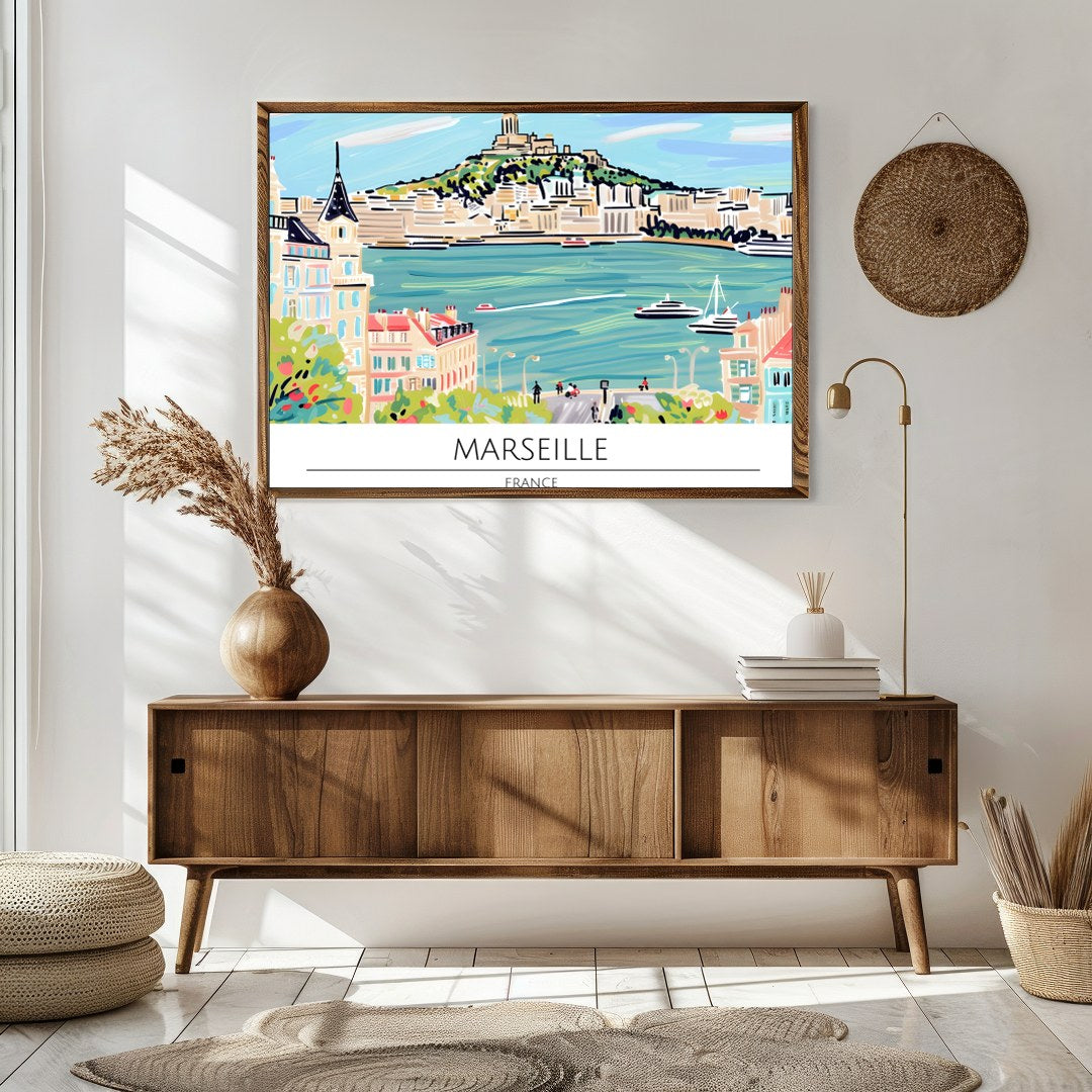 Immerse yourself in the vibrant charm of Marseille with this captivating artwork. The piece for Sitting Area