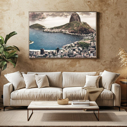 Immerse yourself in the breathtaking beauty of Rio de Janeiro's iconic coastline. This artwork for Family Room