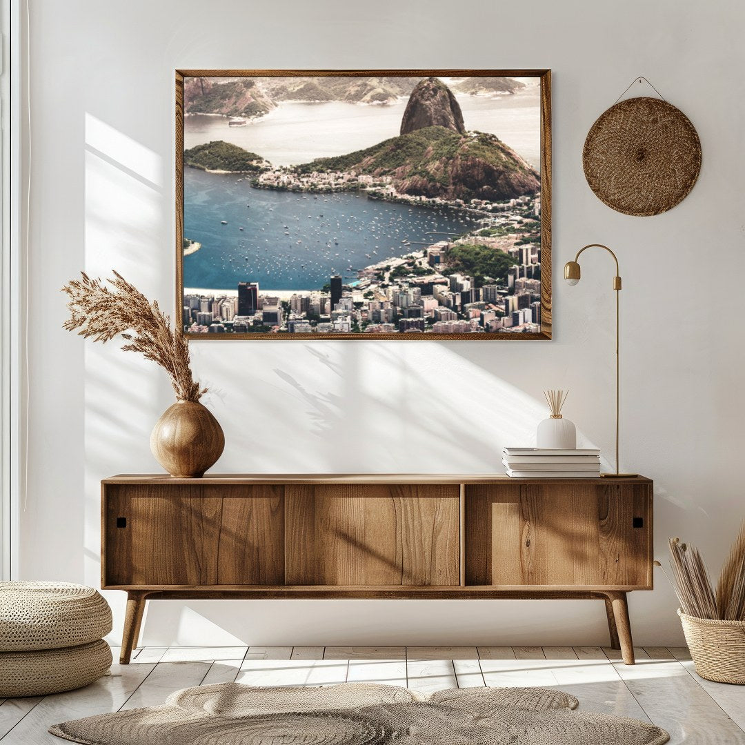 Immerse yourself in the breathtaking beauty of Rio de Janeiro's iconic coastline. This artwork for Sitting Area